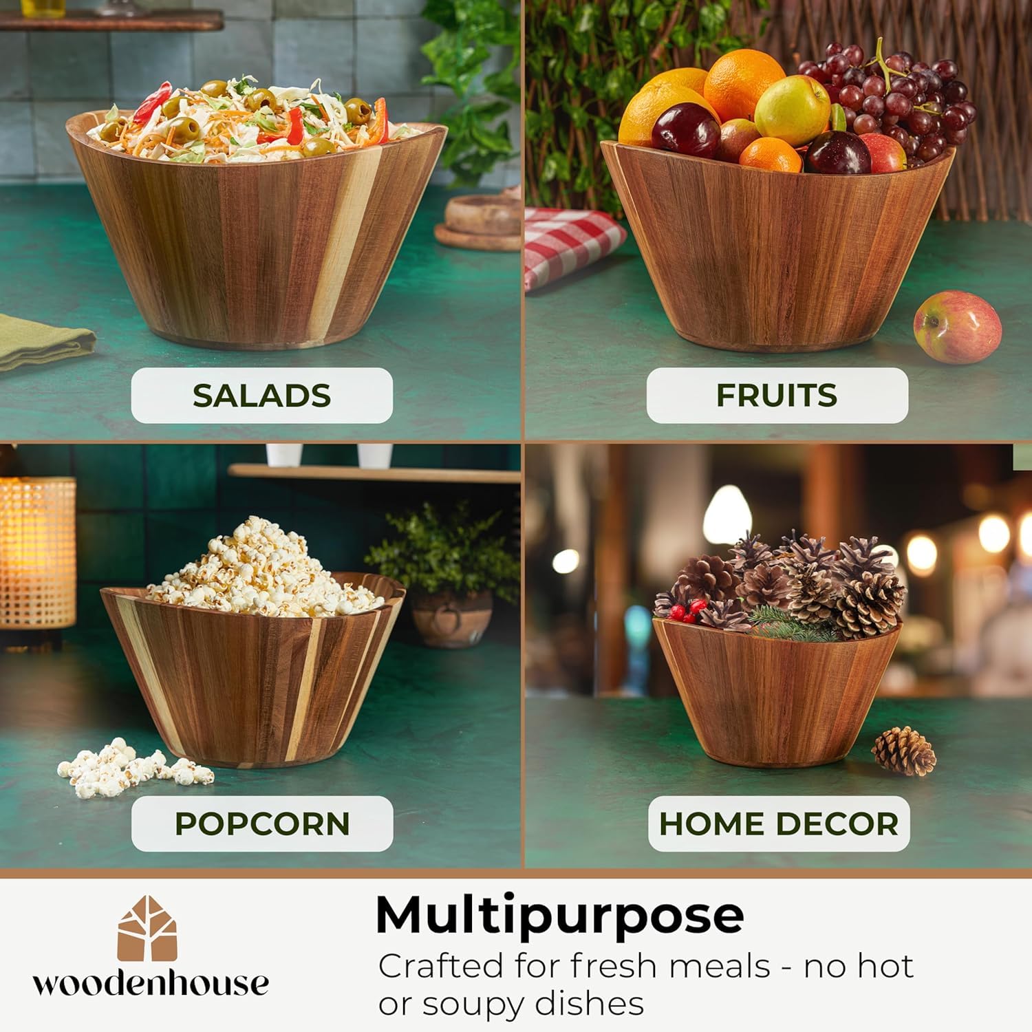 Woodenhouse salad bowl set small 8 inch compact for personal portions.