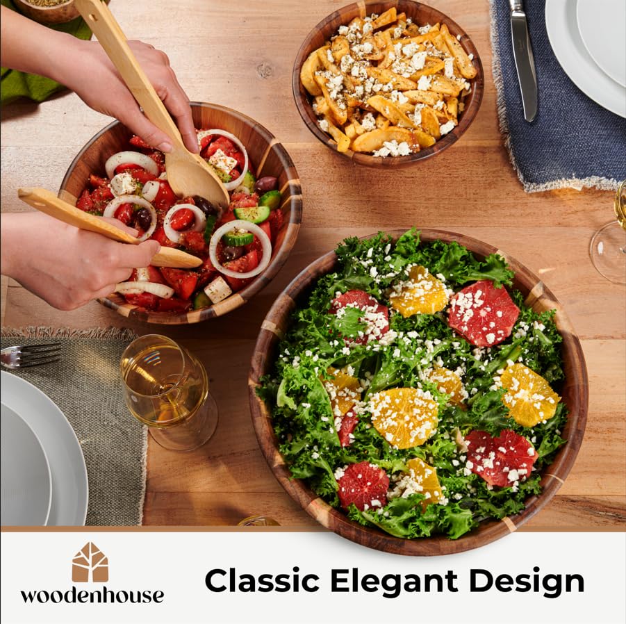 Woodenhouse salad-serving bowls shown as an elegant table feature.