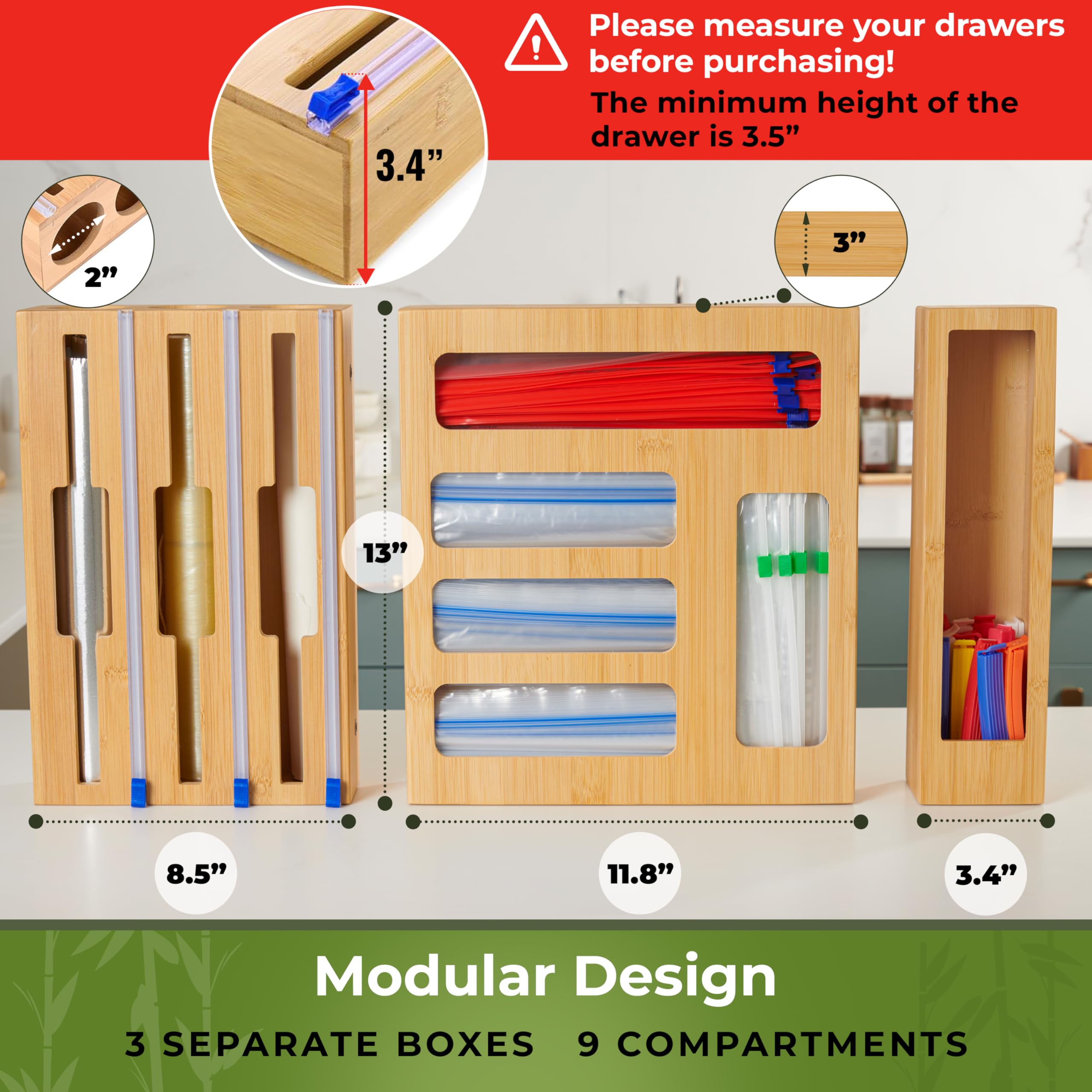 Woodenhouse snack and sandwich bag compartments simplify meal prep.
