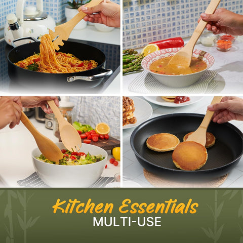 WoodenHouse slotted wooden spatula protecting non-stick cookware while lifting delicate ingredients.