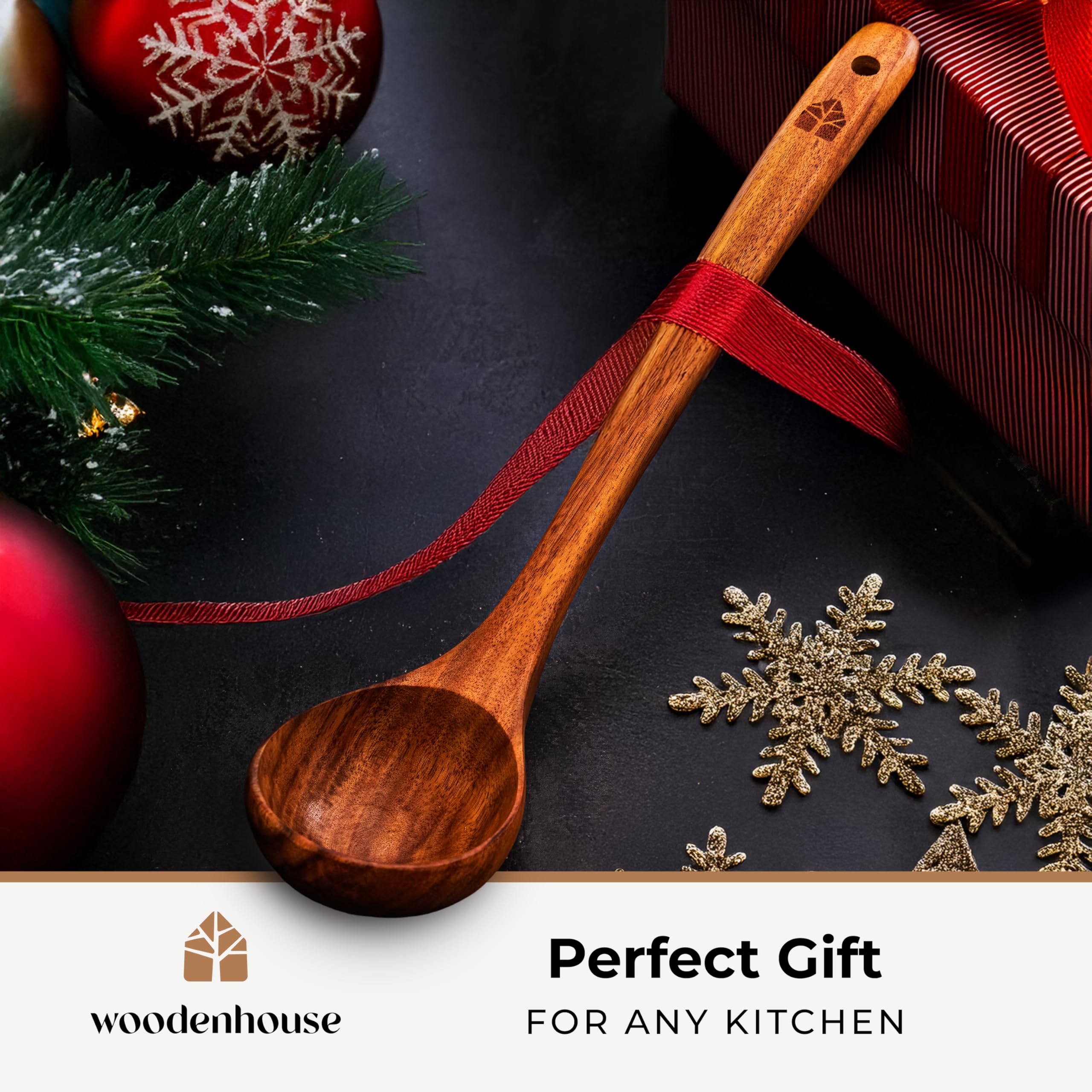 Woodenhouse teak ladle with 2 oz scoop ideal for gravies and sauces.