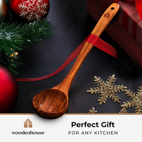 Woodenhouse teak ladle with 2 oz scoop ideal for gravies and sauces.