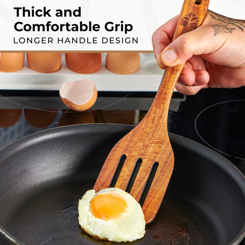 Woodenhouse teak spatula closeup grain highlights natural craftsmanship.