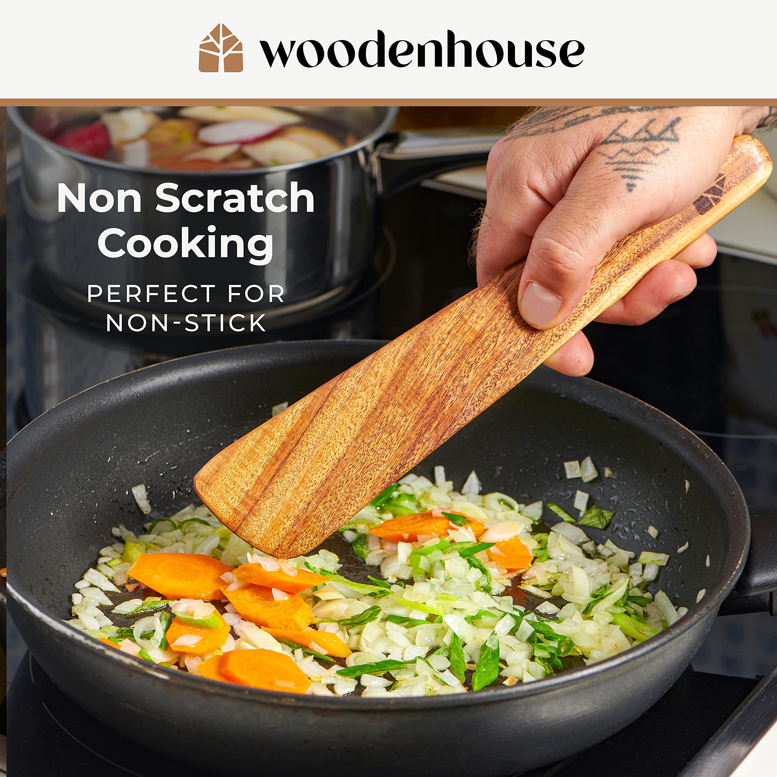 Woodenhouse teak spatula packaging is gift-ready.