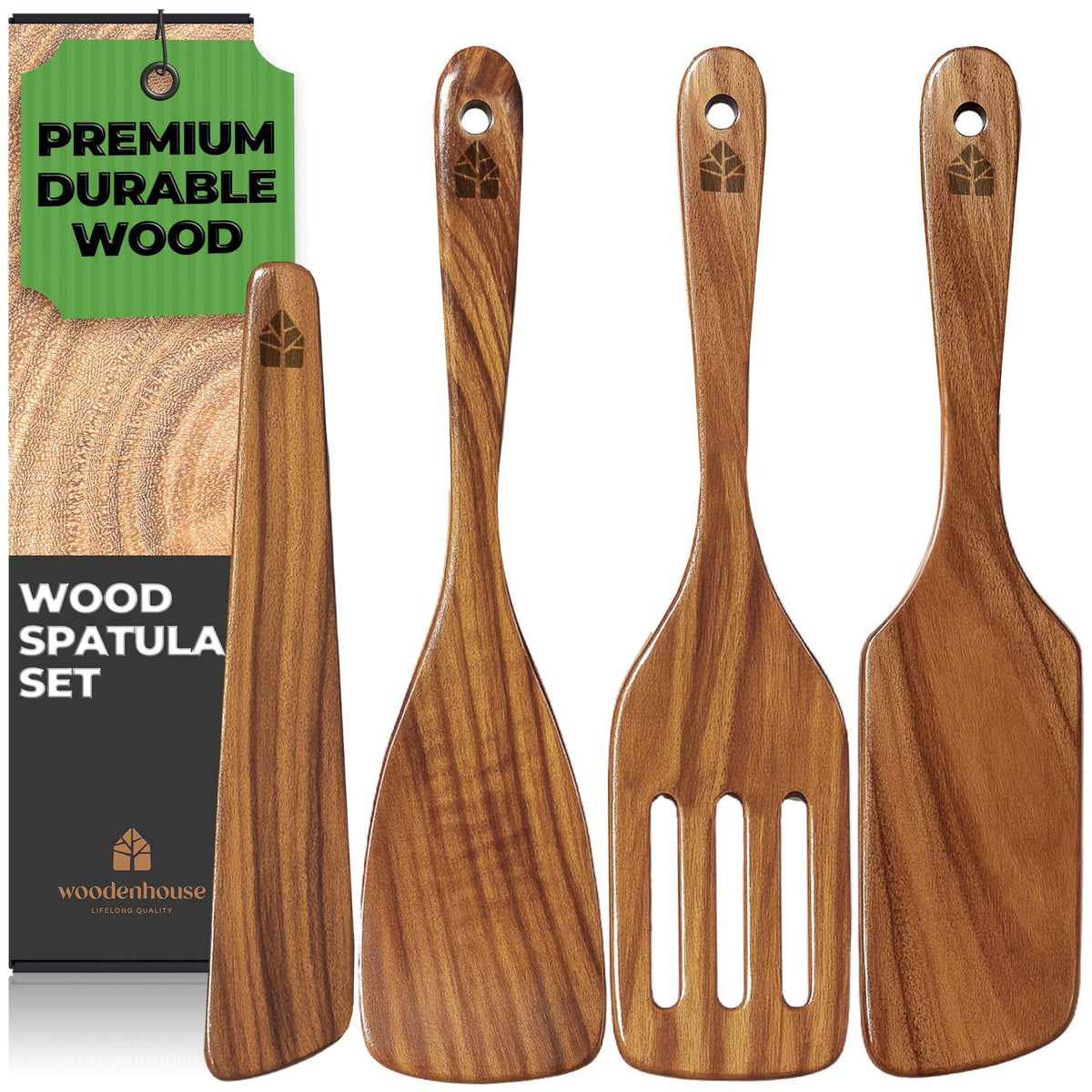 Woodenhouse teak spatula paddle for sturdy flipping on nonstick cookware.