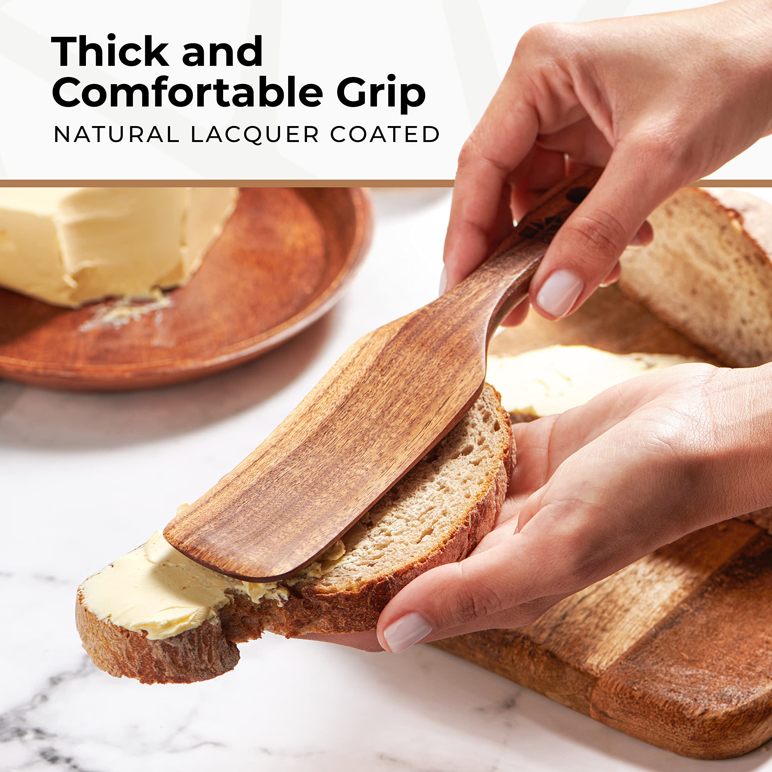 Woodenhouse spurtles stirring in a pot, designed to prevent sticking on non-stick surfaces.