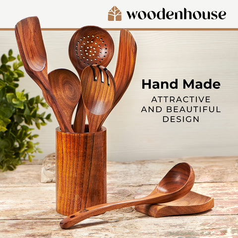 Woodenhouse utensil holder with drainage holes keeping tools dry