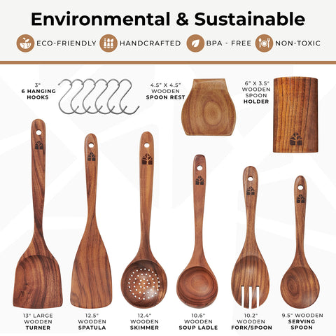 Woodenhouse teak spoons lineup with smooth grain for delicate sauces