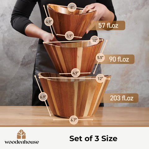 Woodenhouse wavy design bowls closeup highlights handcrafted texture.