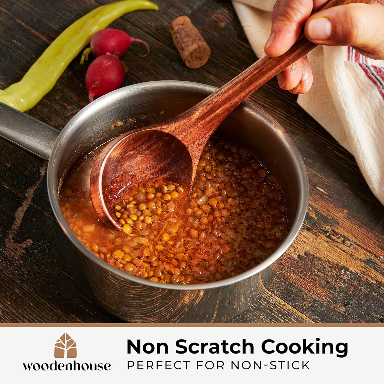 Woodenhouse teak wooden-serving-spoon designed for nonstick cookware safety.