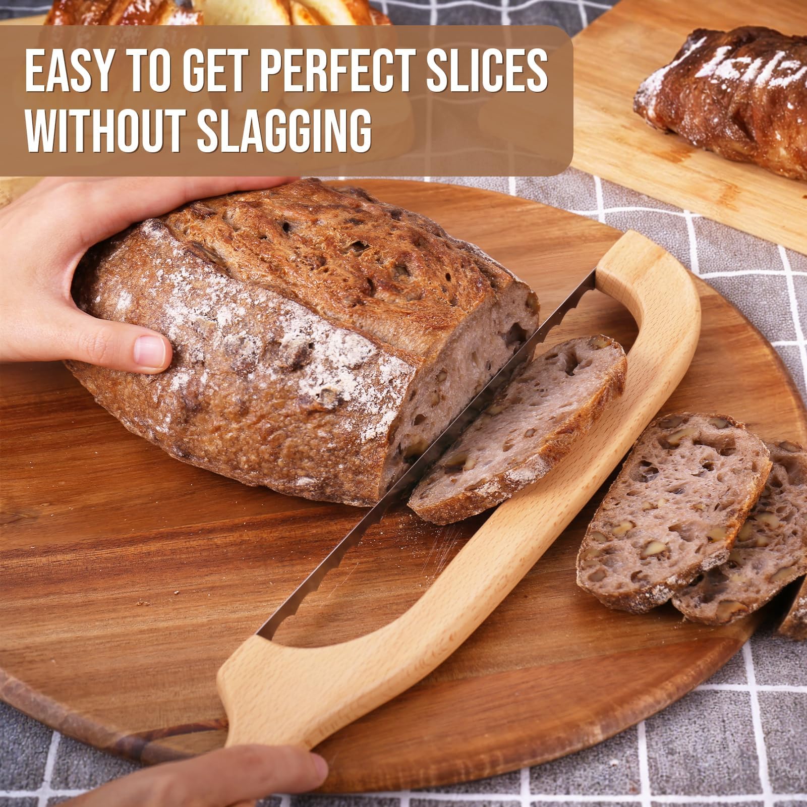 Woodever bread knife suitable for bagels and baguettes.