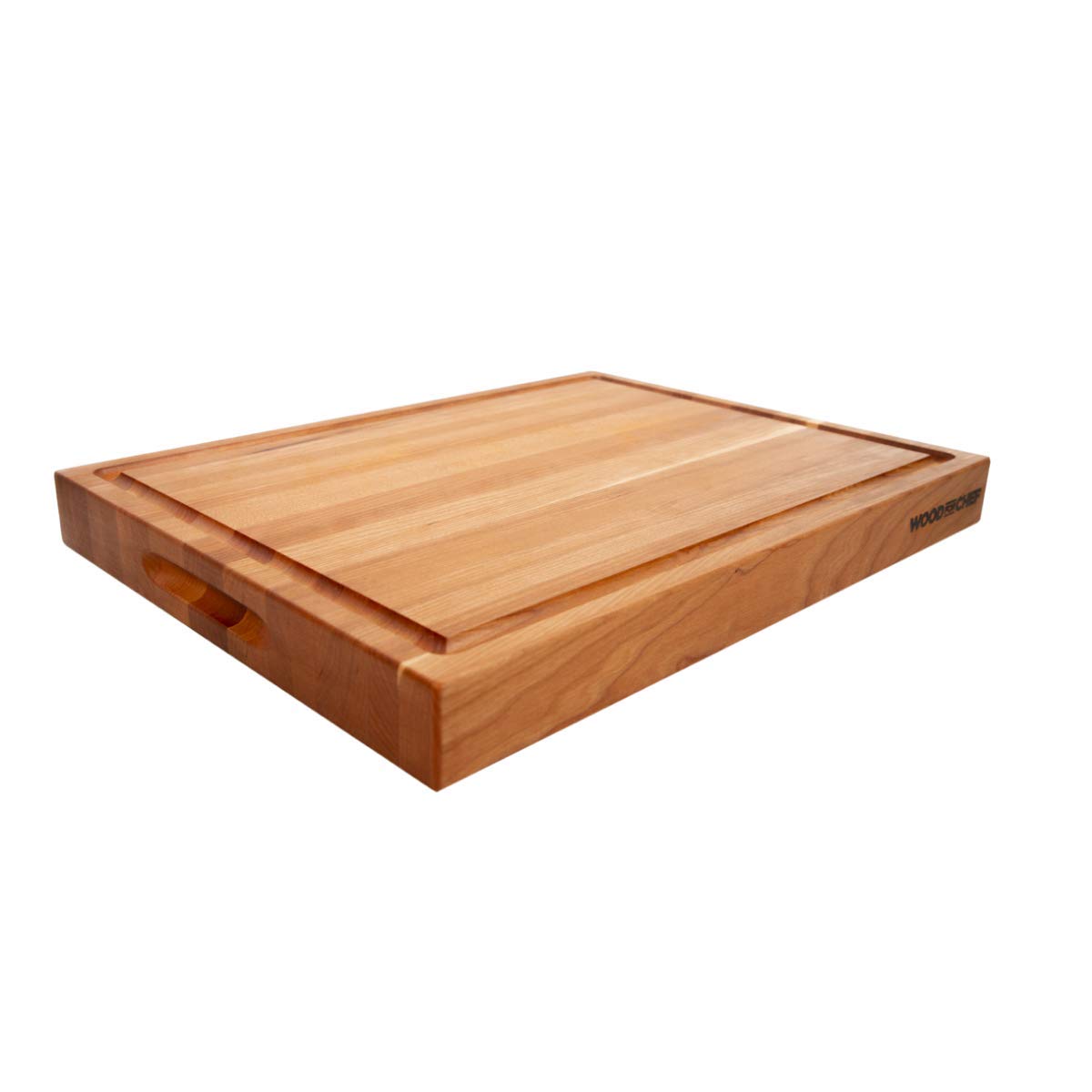 WoodForChef cutting board with juice groove for mess-free prep.