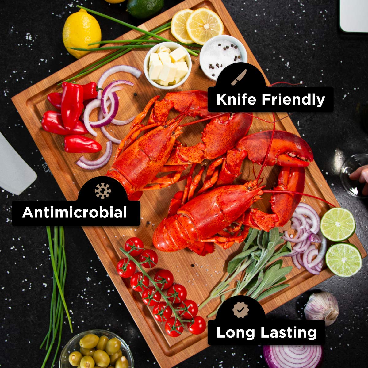 WoodForChef reversible design doubles prep options on one board.