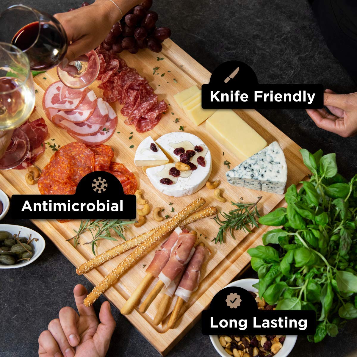 WoodForChef edge-grain board resists wear for everyday chopping and long life.