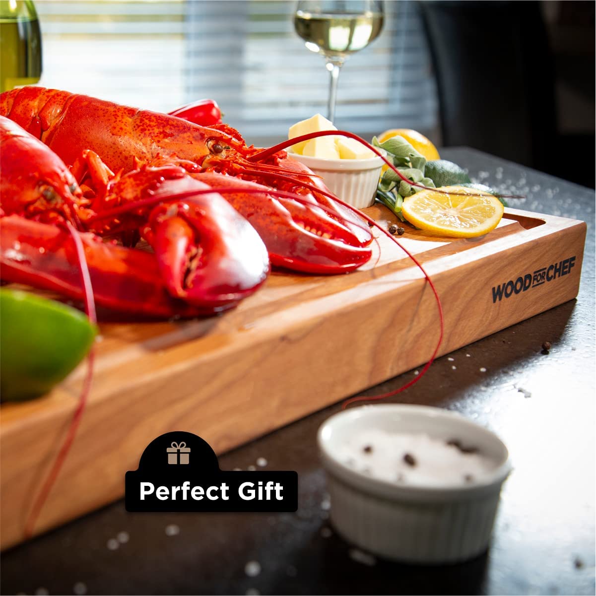 WoodForChef serving board great for charcuterie and cheese presentations.