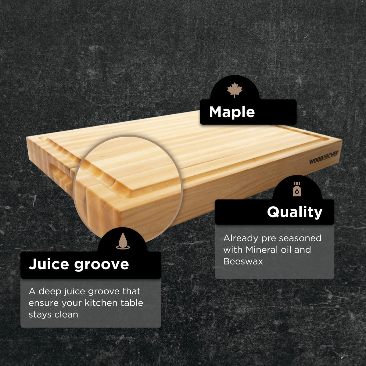 WoodForChef reversible cutting board design for versatile meal prep and serving.