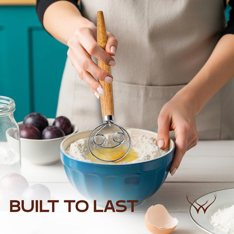 Woodlands USA artisan sourdough whisk aiding even hydration and mixing.