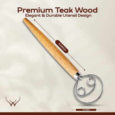 Woodlands USA Danish dough whisk aiding dough prep and mixing tasks.