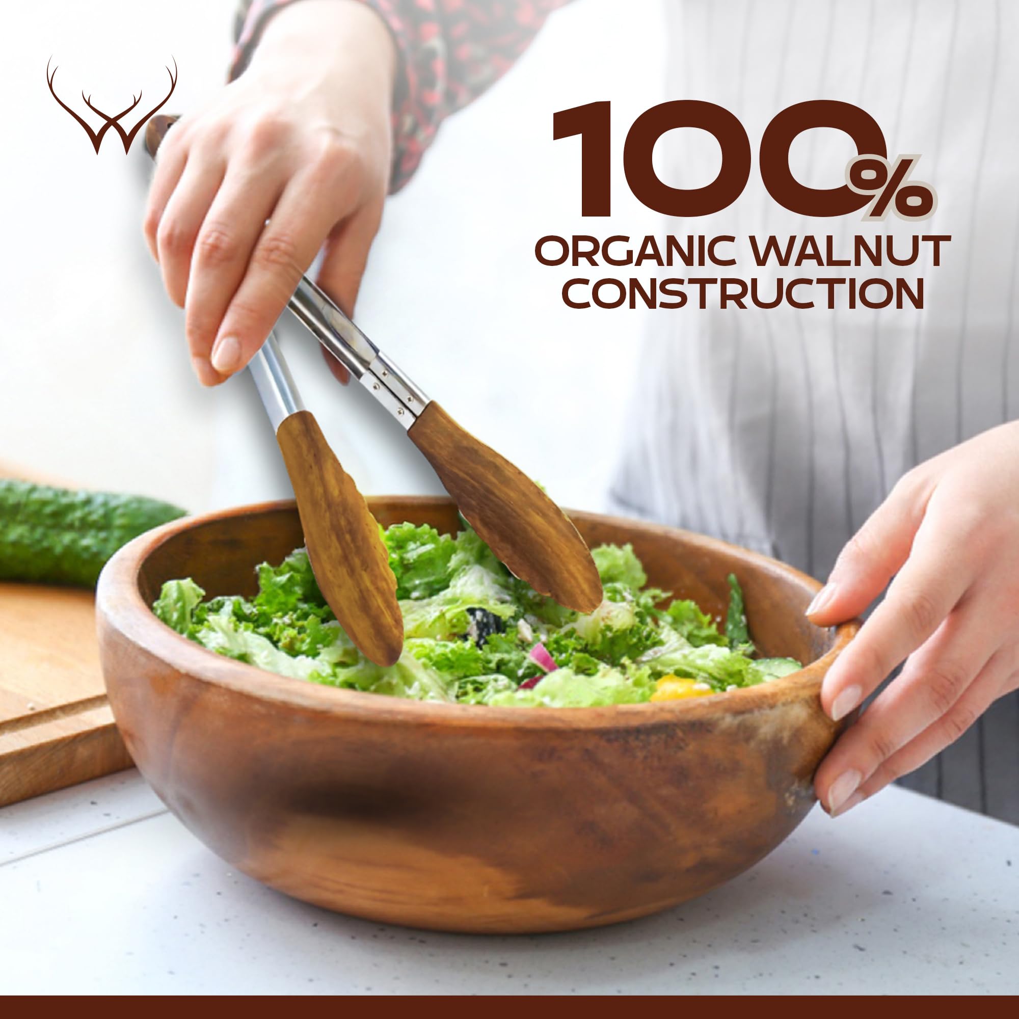 Woodlands USA easy-clean tongs simplify kitchen clean-up after meals.