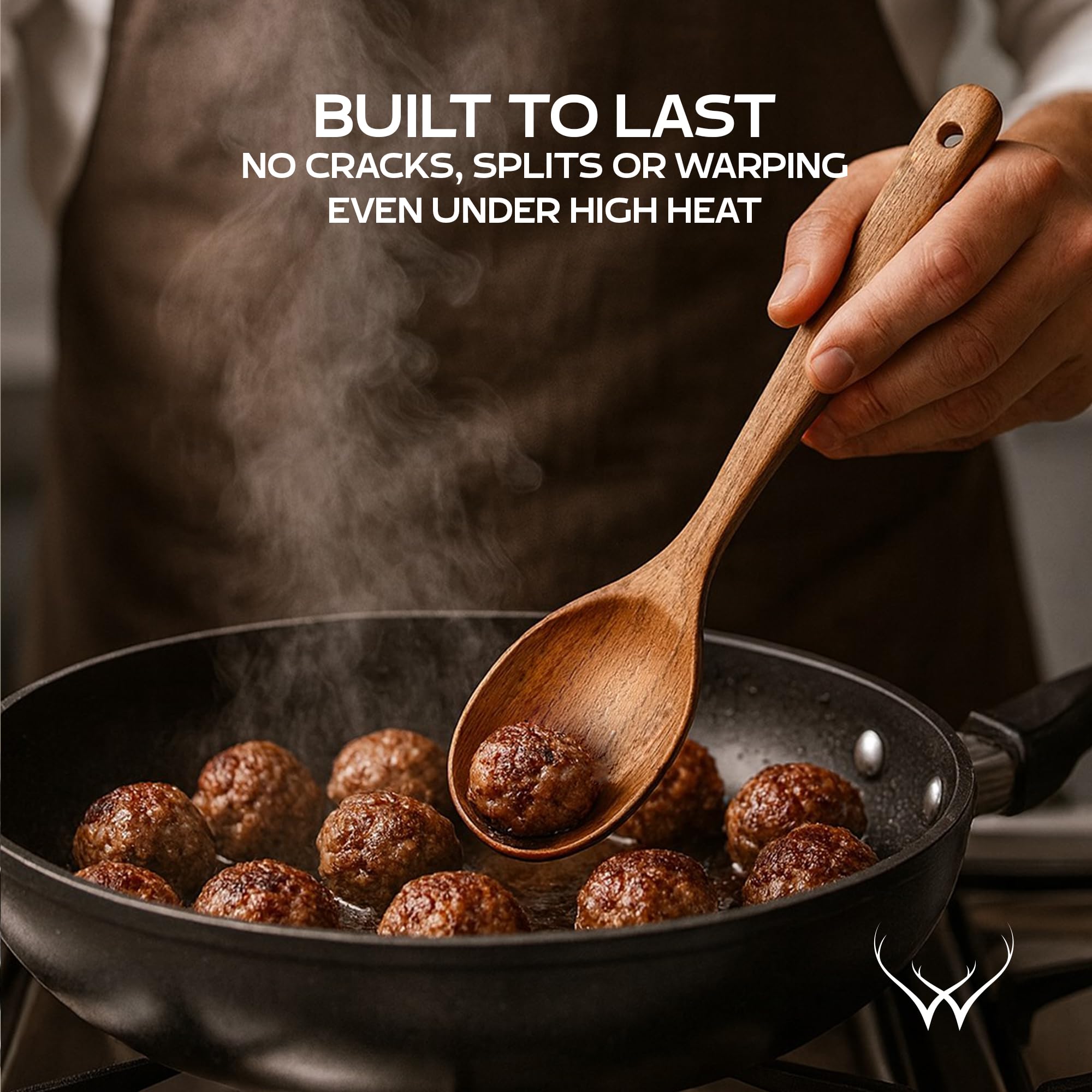 WOODLANDS USA ergonomic-handle spoon eases stirring and mixing.