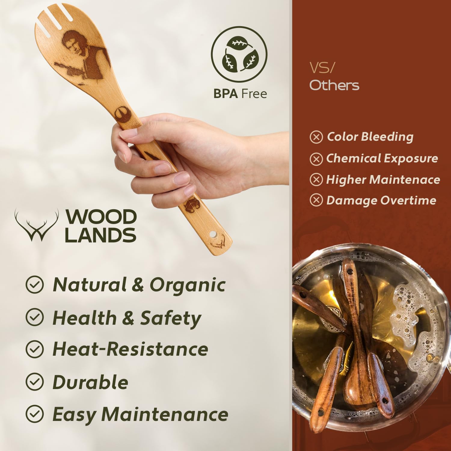 Woodlands USA Star Warz eco-friendly bamboo utensils in kitchen setting
