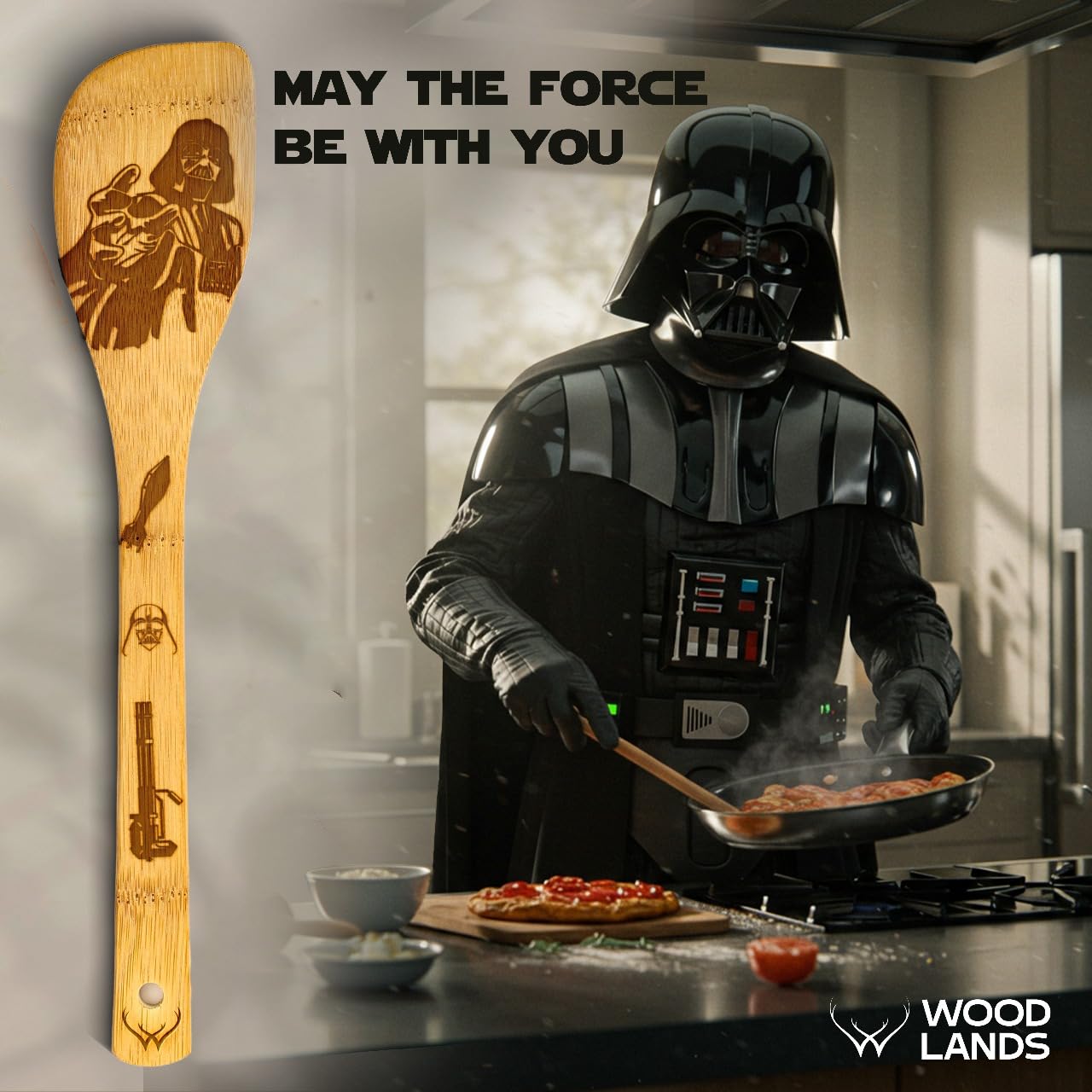 Woodlands USA Star Warz wooden spoon close-up shows heat-resistant finish