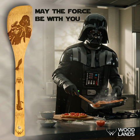 Woodlands USA Star Warz wooden spoon close-up shows heat-resistant finish