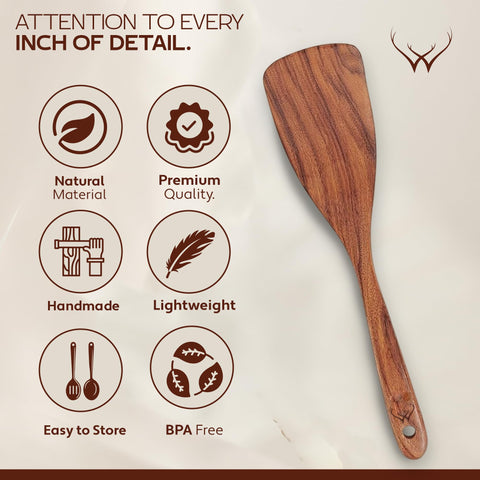 WOODLANDS USA teak spoons 9pc set skimmer for lifting foods from hot liquids.