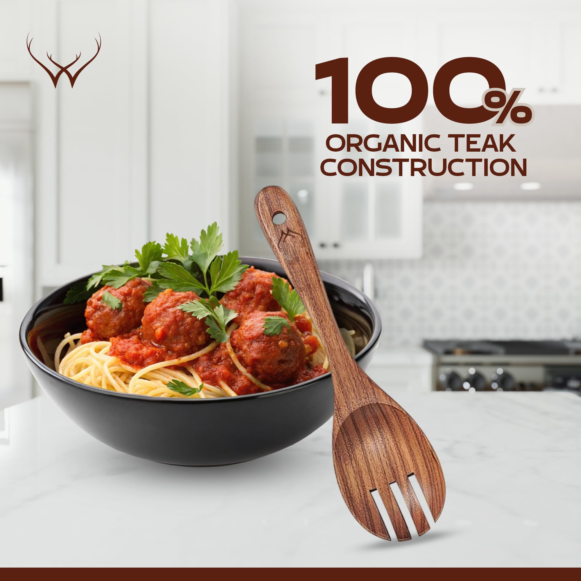 WOODLANDS USA teak spoons 9pc set spoon-rest helps keep counters clean.