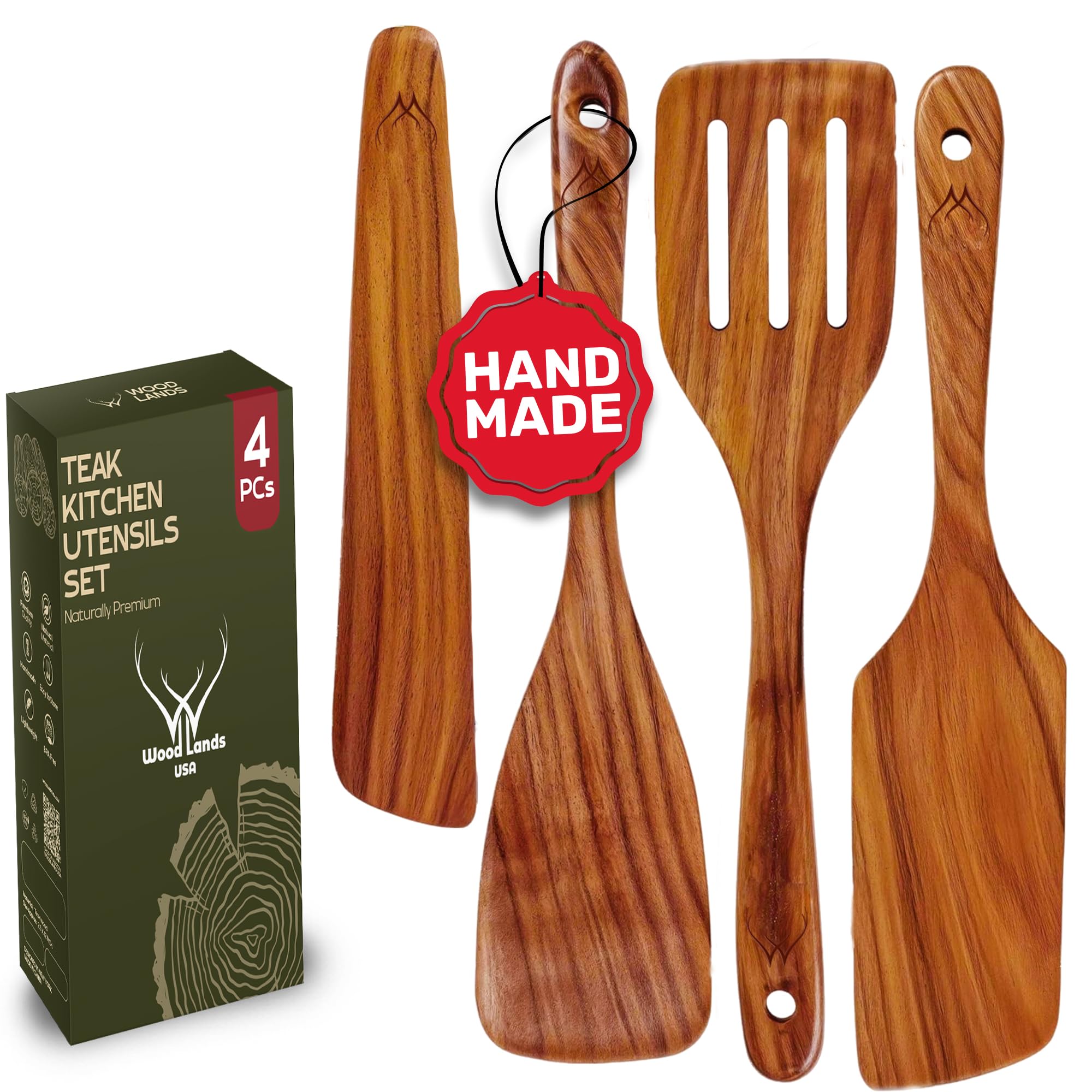 Woodlands USA teak spurtles set—general shot, durable construction for everyday nonstick cooking.