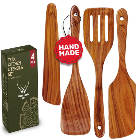 Woodlands USA teak spurtles set—general shot, durable construction for everyday nonstick cooking.