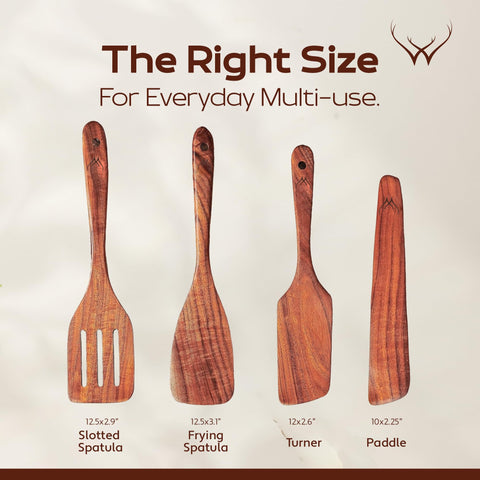 Woodlands USA teak spurtle slotted spatula—slotted design helps drain liquids while flipping.