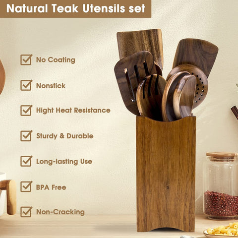 WOODME teak filter spoon great for straining while cooking