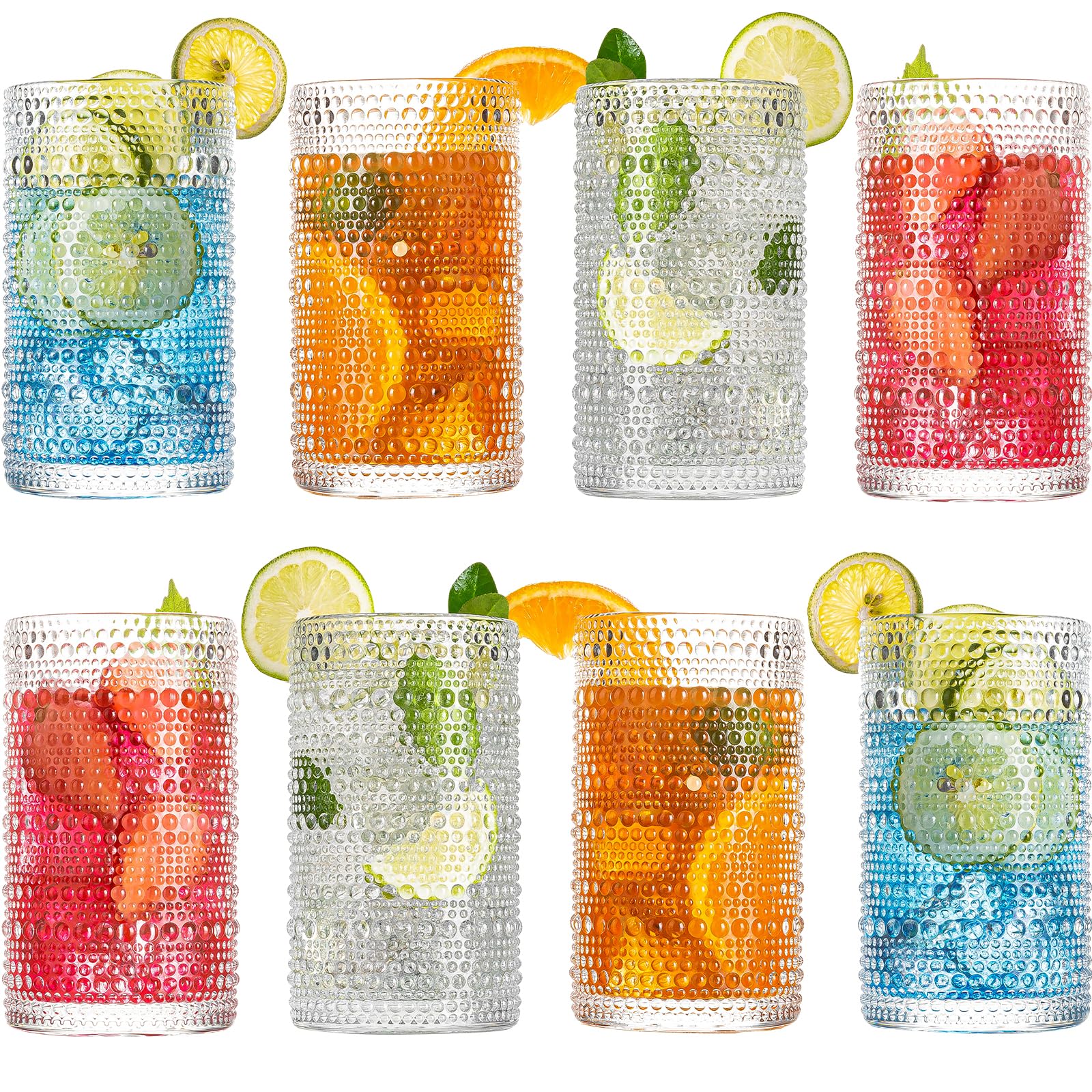 wookgreat embossed vintage highball glasses 12oz set for stylish entertaining