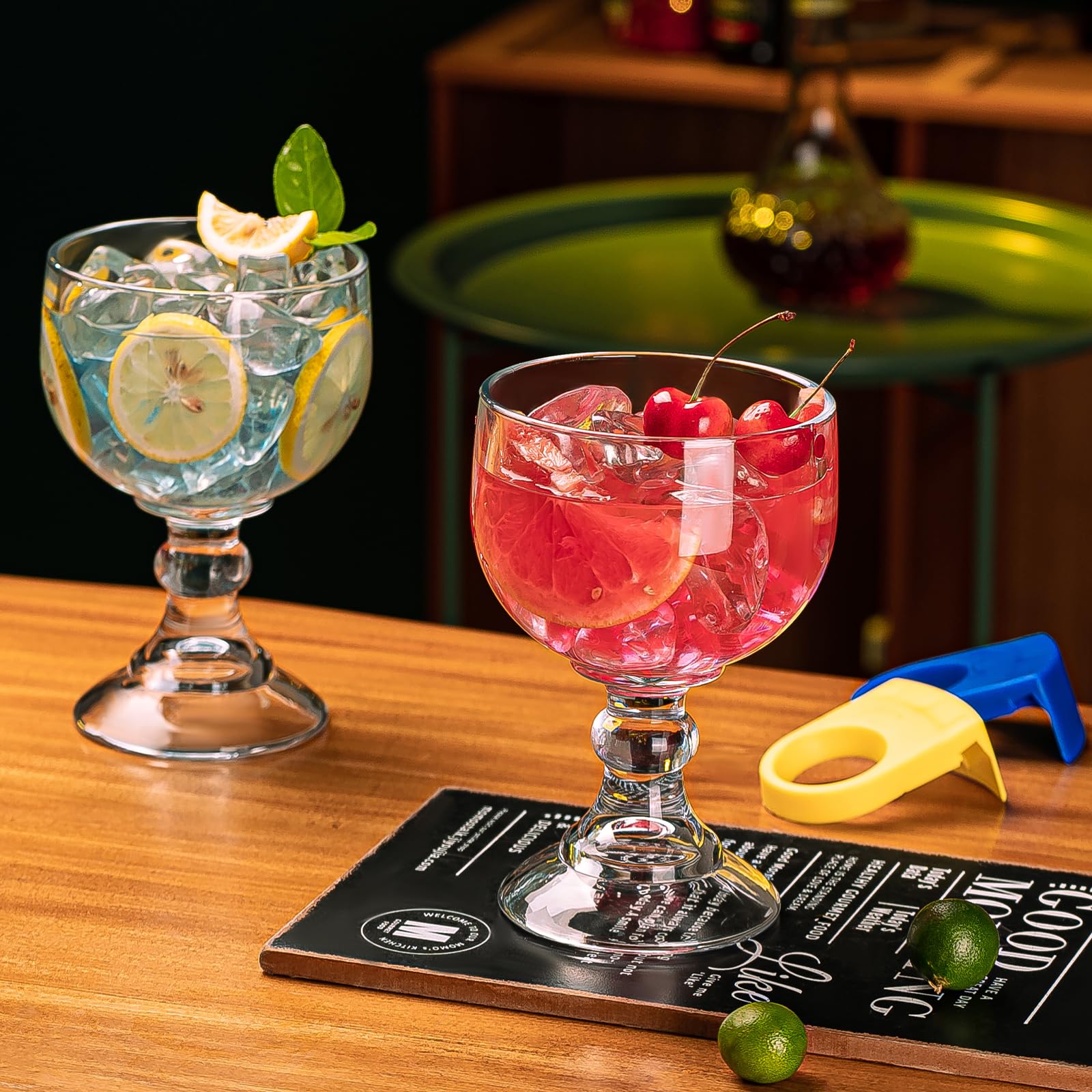 Wookgreat stemmed glass with thick bottom provides stable table presence