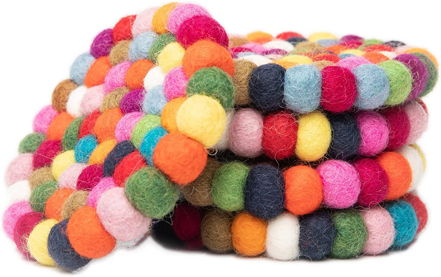 Woolygon set of 5 coasters are stackable for easy storage.