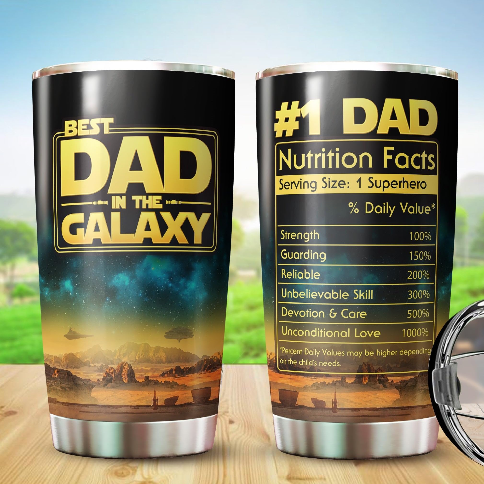 WOOKOO Dad Tumbler clear lid close-up for BPA-free spill control.