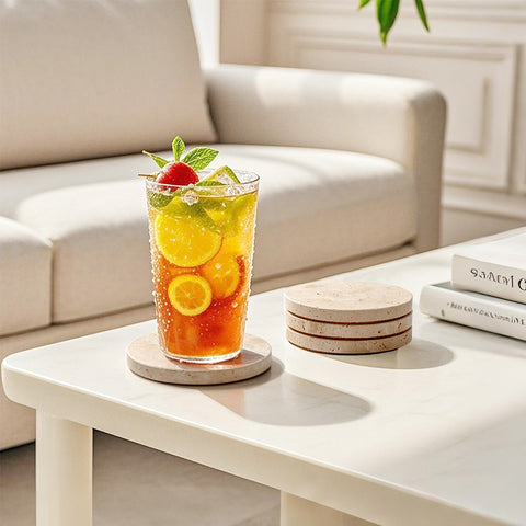 WORHE coaster proving stain resistance against wine and coffee.