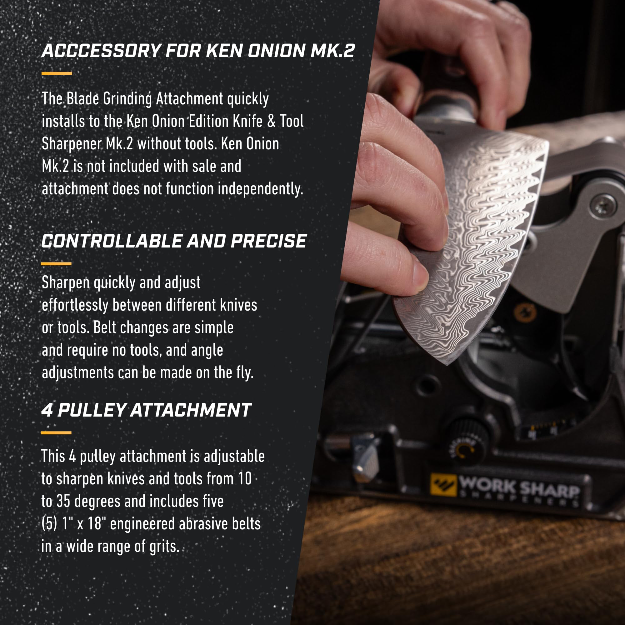 Angle adjustment range from 10 to 35 degrees on the Work Sharp attachment.