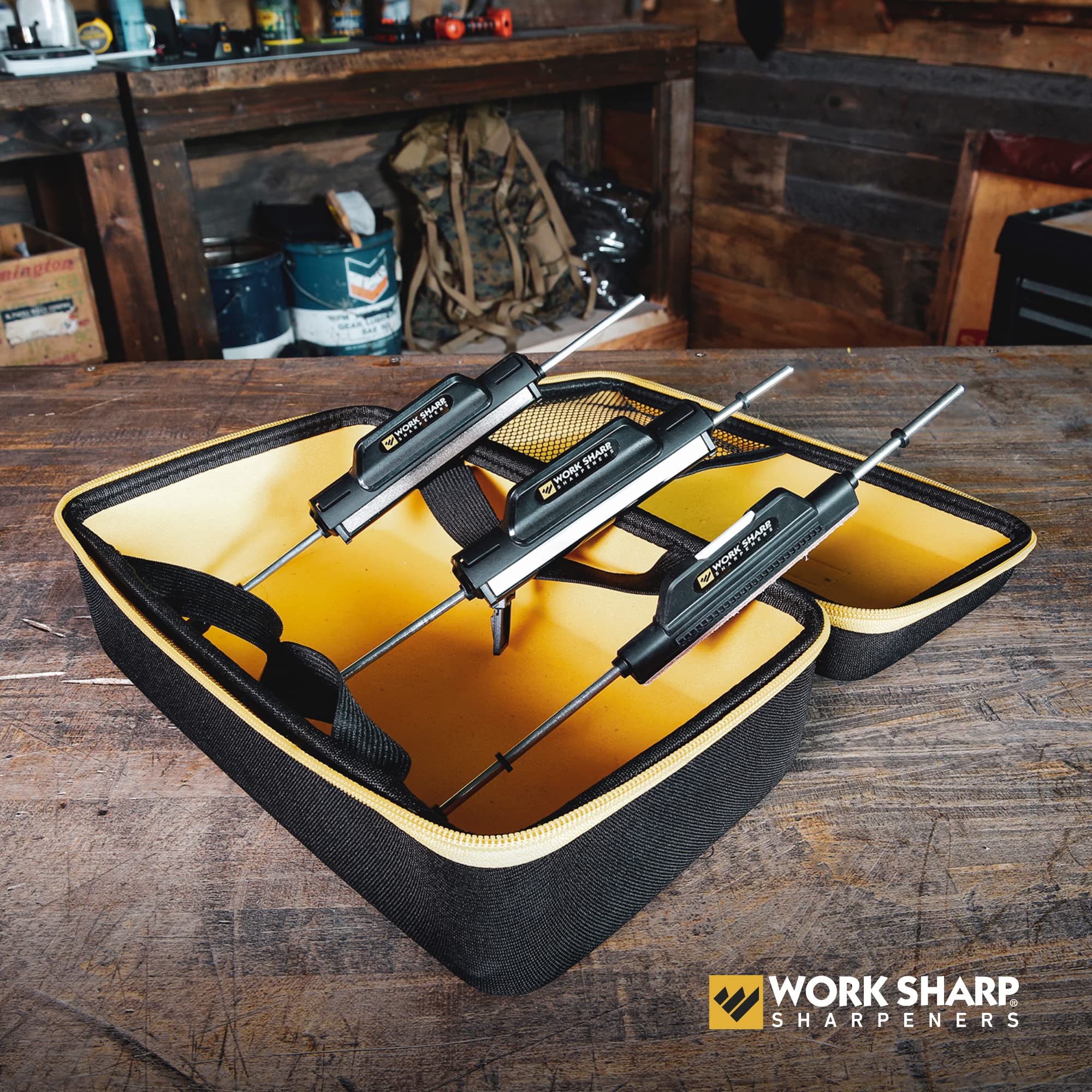Work Sharp 220 grit diamond abrasive for aggressive blade re-profiling.