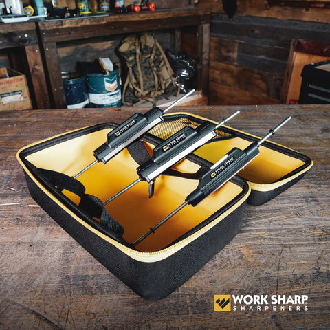 Work Sharp 220 grit diamond abrasive for aggressive blade re-profiling.