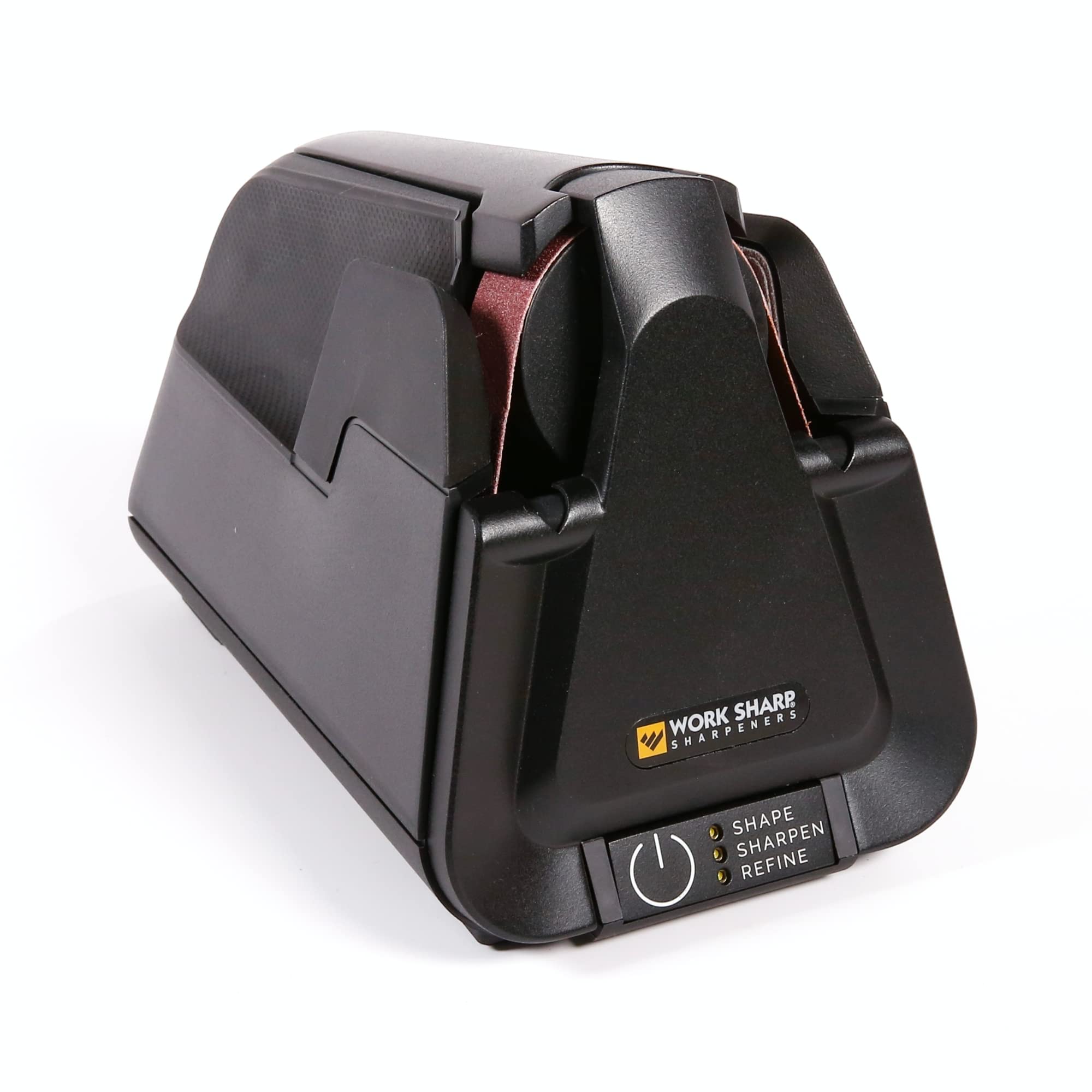 Work Sharp E5 in action with flexible belts delivers sharp, factory-grade edge.