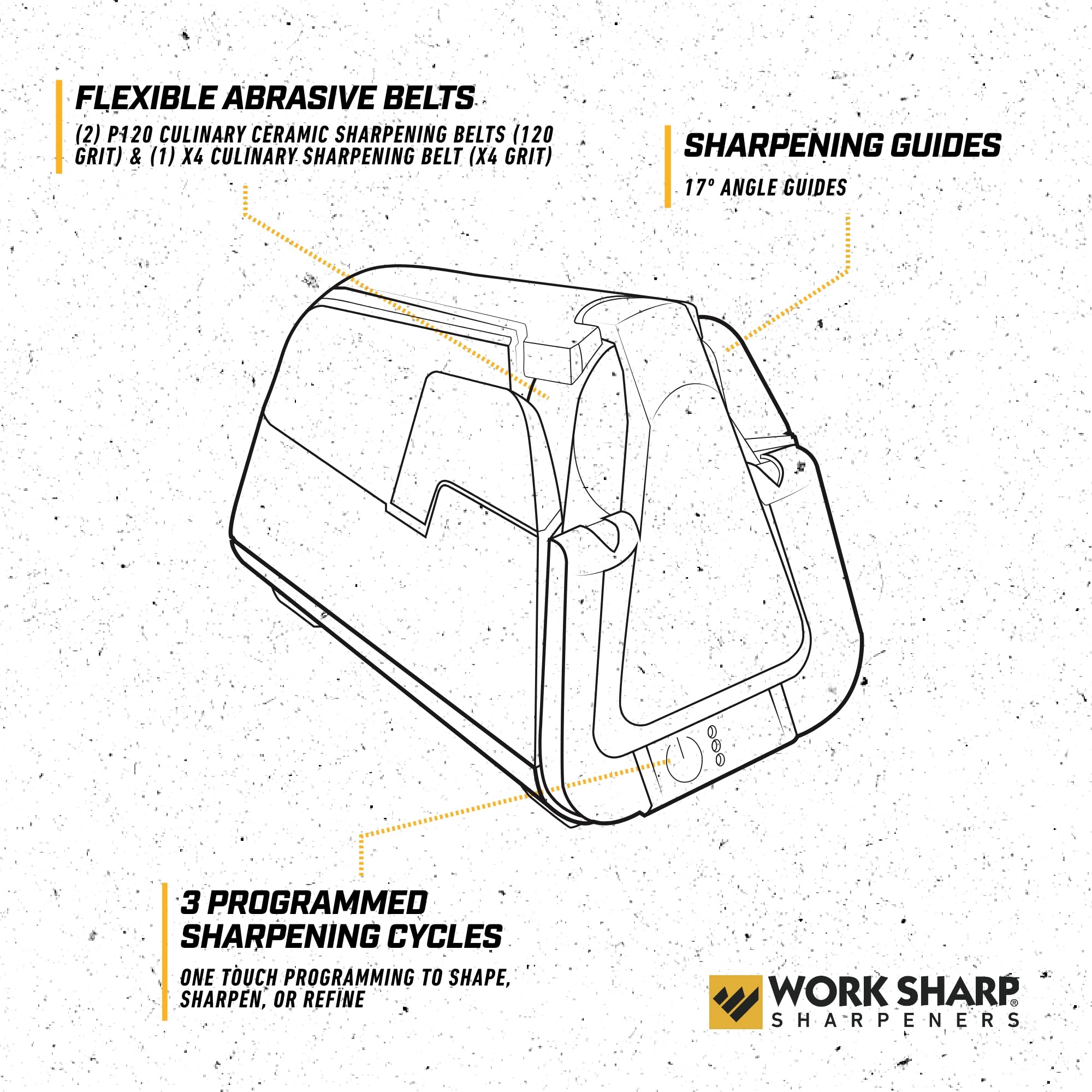 Three settings shape, sharpen, and hone on the E5 for versatile care.