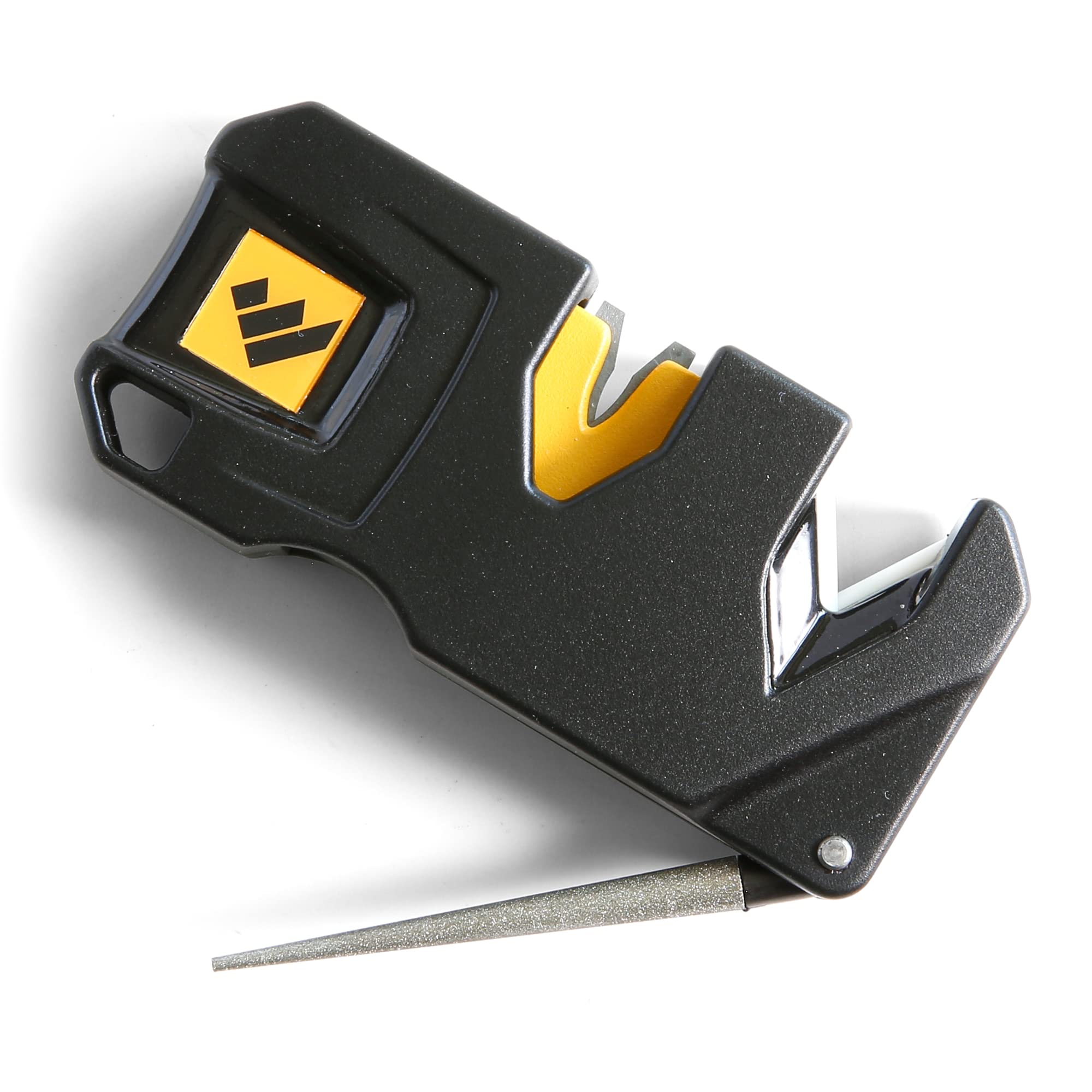 Work Sharp EDC Pivot Plus front view shows compact, travel-ready sharpener.