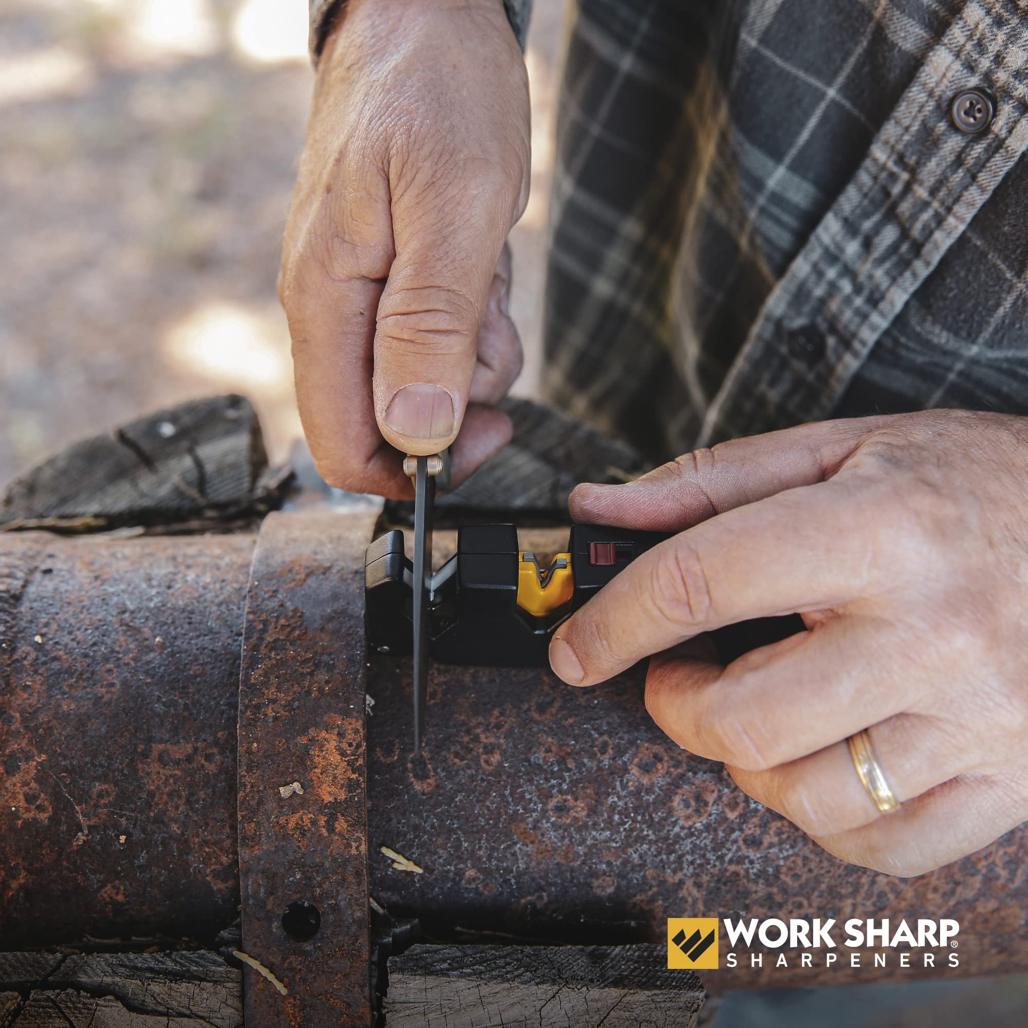 Work Sharp EDC Pivot Plus in use demonstrates on-the-go sharpening readiness.