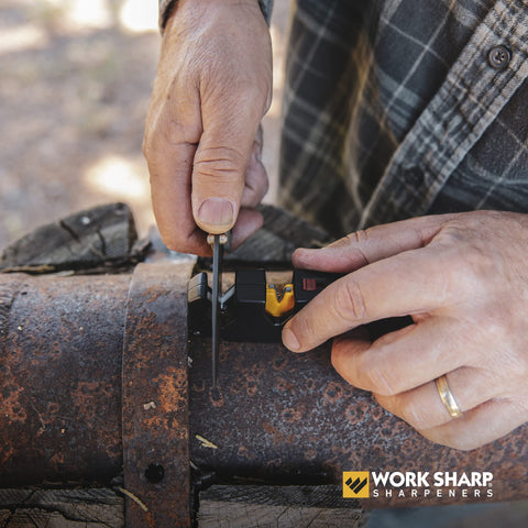 Work Sharp EDC Pivot Plus in use demonstrates on-the-go sharpening readiness.