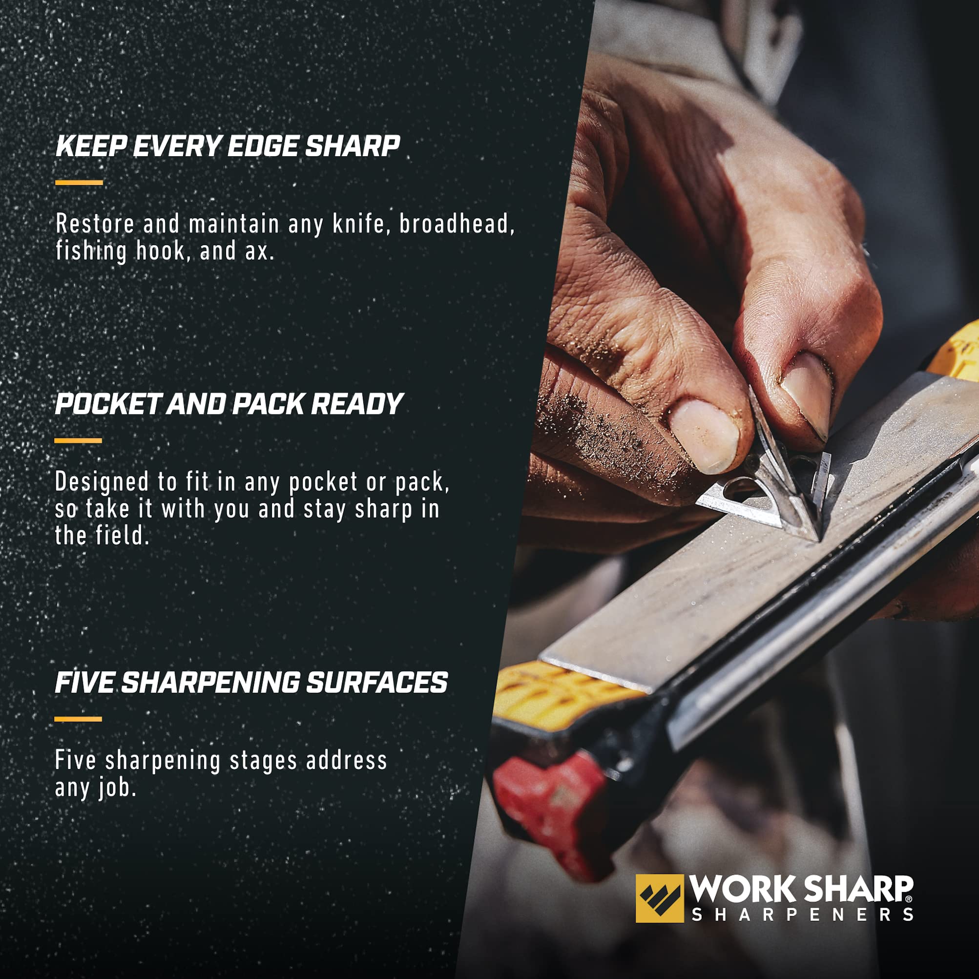 Work Sharp Guided Field Sharpener 3-Pack showing removable diamond plates for rapid field sharpening.