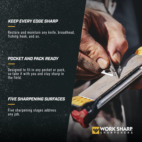 Work Sharp Guided Field Sharpener 3-Pack showing removable diamond plates for rapid field sharpening.