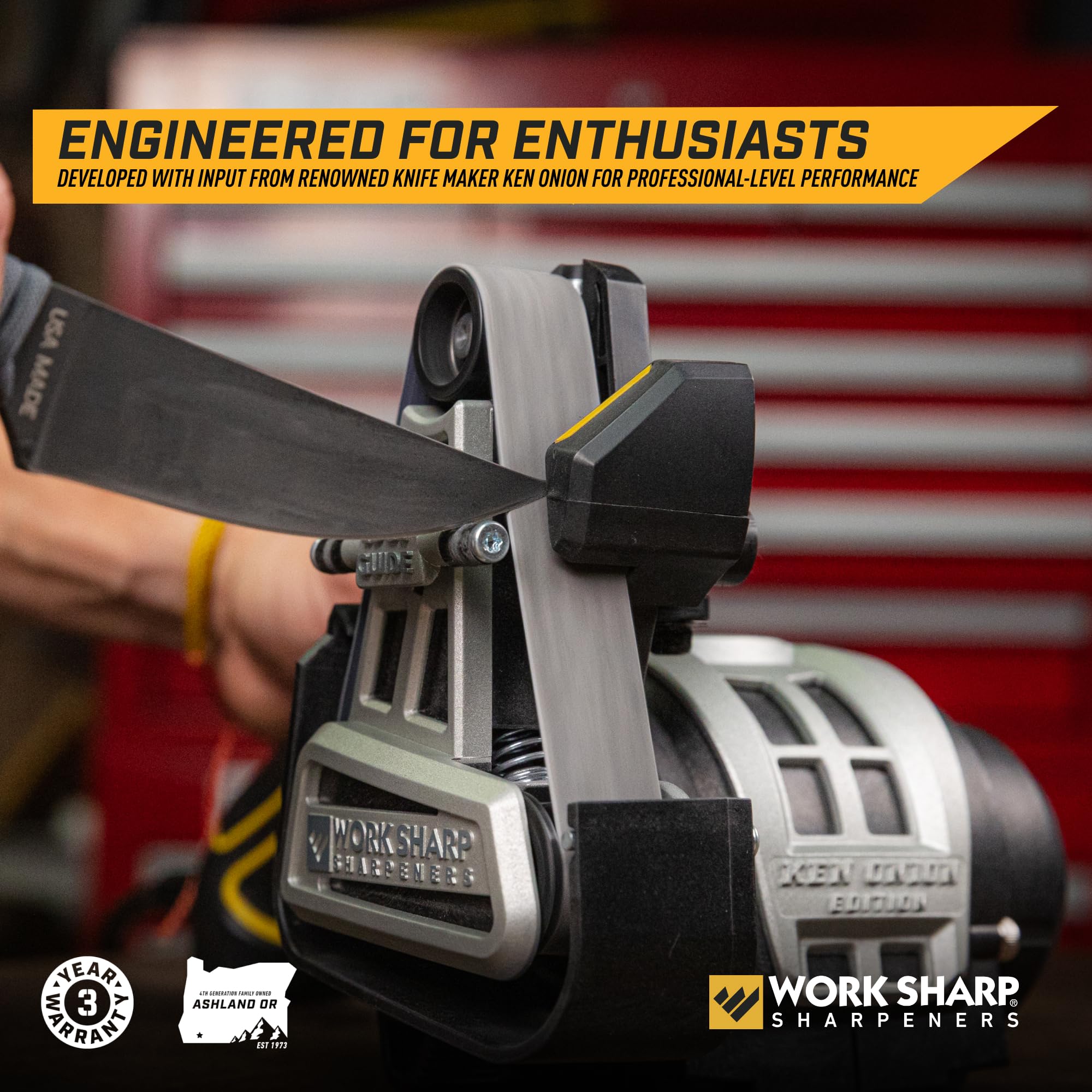 Work Sharp Ken Onion sharpening process demonstrates efficient knife edge restoration.