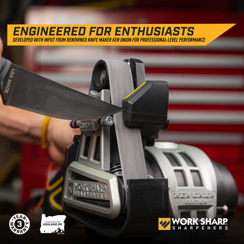 Work Sharp Ken Onion sharpening process demonstrates efficient knife edge restoration.